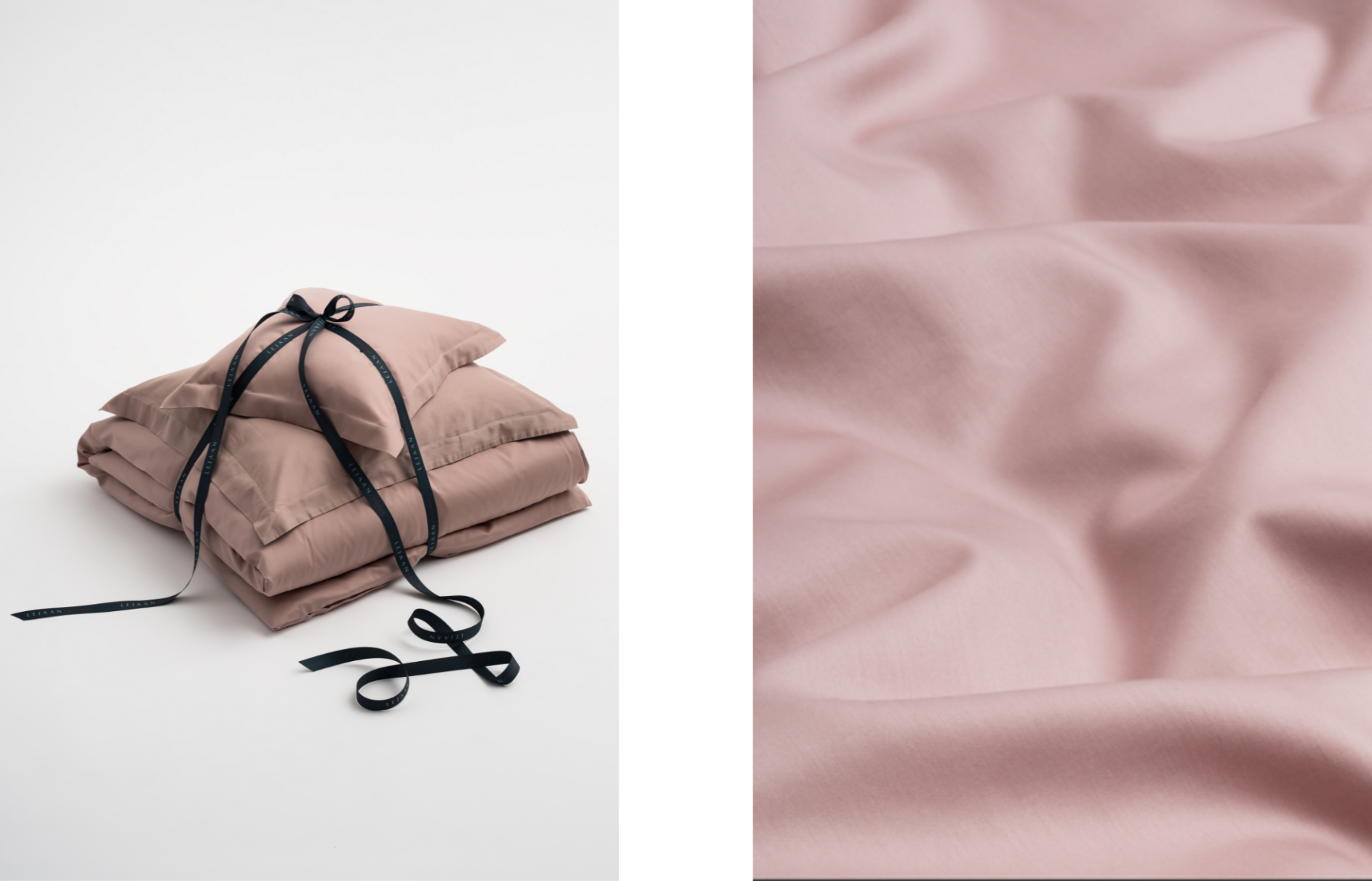 Our vintage pink Never Too Late & greenish-grey Jane’s Weekend bed linen
