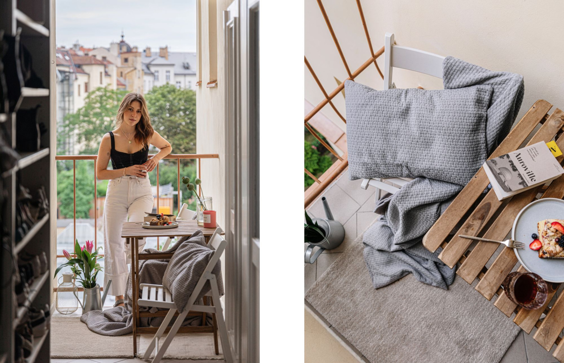 Woven monochrome bed Throw at Teri´s balcony.